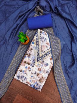 Zeepkart - Cotton Silk Blue Colour Abstract Unstitched Kurta and Bottom with Dupatta (Set of 3)