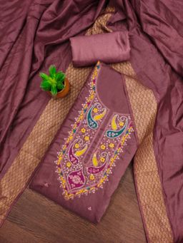 Zeepkart - Cotton Silk Mauve Colour Embroidered Unstitched Kurta and Bottom with Dupatta (Set of 3)