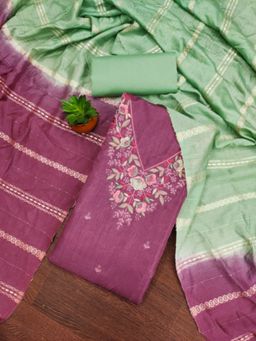 Zeepkart - Cotton Silk Pink Colour Embroidered Unstitched Kurta and Bottom with Dupatta (Set of 3)