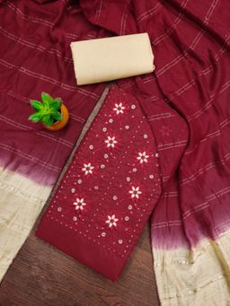 Zeepkart - Cotton Silk Maroon Colour Embroidered Unstitched Kurta and Bottom with Dupatta (Set of 3)