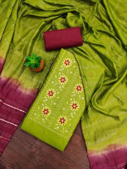 Zeepkart - Cotton Silk Sea Green Colour Unstitched Kurta and Bottom with Dupatta (Set of 3)