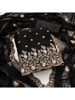 Zeepkart - Georgette Silk Black Colour Embroidered Unstitched Kurta and Bottom with Dupatta (Set of 3)