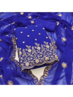 Zeepkart - Georgette Silk Blue Colour Embroidered Unstitched Kurta and Bottom with Dupatta (Set of 3)