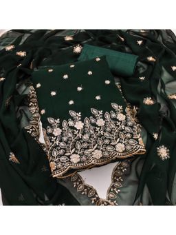 Zeepkart - Georgette Silk Green Colour Embroidered Unstitched Kurta and Bottom with Dupatta (Set of 3)