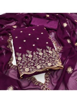 Zeepkart - Georgette Silk Purple Colour Unstitched Kurta and Bottom with Dupatta (Set of 3)