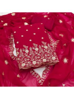 Zeepkart - Georgette Silk Red Colour Embroidered Unstitched Kurta and Bottom with Dupatta (Set of 3)
