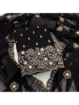 Zeepkart - Georgette Silk Black Colour Embroidered Unstitched Kurta and Bottom with Dupatta (Set of 3)