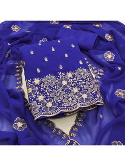 Zeepkart - Georgette Silk Blue Colour Embroidered Unstitched Kurta and Bottom with Dupatta (Set of 3)