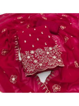 Zeepkart - Georgette Silk Red Colour Embroidered Unstitched Kurta and Bottom with Dupatta (Set of 3)