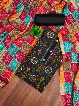 Zeepkart - Cotton Silk Black Colour Embroidered Unstitched Kurta and Bottom with Dupatta (Set of 3)
