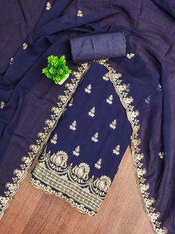 Zeepkart - Georgette Silk Blue Colour Embellished Unstitched Kurta and Bottom with Dupatta (Set of 3)
