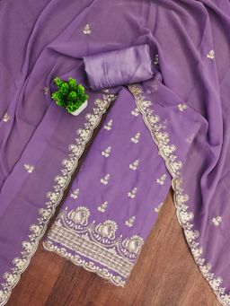 Zeepkart - Georgette Silk Lavender Colour Unstitched Kurta and Bottom with Dupatta (Set of 3)