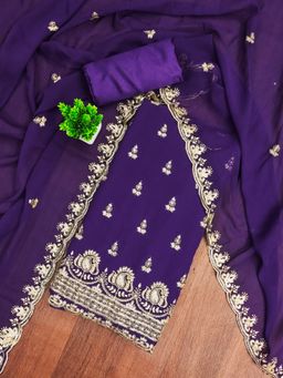 Zeepkart - Georgette Silk Purple Colour Unstitched Kurta and Bottom with Dupatta (Set of 3)
