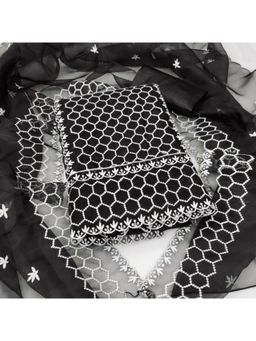 Zeepkart - Organza Black Colour Embroidered Unstitched Kurta and Bottom with Dupatta (Set of 3)