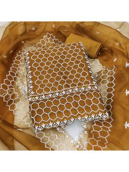 Zeepkart - Organza Mustard Colour Embroidered Unstitched Kurta and Bottom with Dupatta (Set of 3)