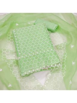 Zeepkart - Organza Parrot Colour Embroidered Unstitched Kurta and Bottom with Dupatta (Set of 3)