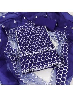 Zeepkart - Organza Blue Colour Embroidered Unstitched Kurta and Bottom with Dupatta (Set of 3)