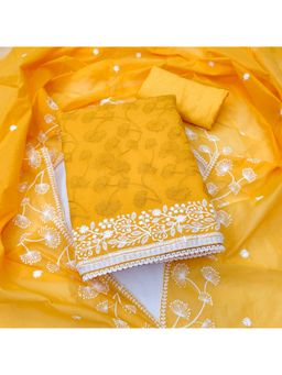 Zeepkart - Chanderi Silk Mustard Colour Unstitched Kurta and Bottom with Dupatta (Set of 3)