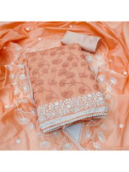 Zeepkart - Chanderi Silk Peach Colour Embroidered Unstitched Kurta and Bottom with Dupatta (Set of 3)