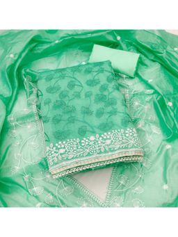 Zeepkart - Chanderi Silk Green Colour Embroidered Unstitched Kurta and Bottom with Dupatta (Set of 3)