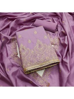 Zeepkart - Cotton Silk Lavender Colour Embroidered Unstitched Kurta and Bottom with Dupatta (Set of 3)