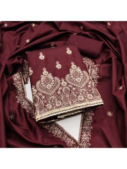 Zeepkart - Cotton Silk Maroon Colour Embroidered Unstitched Kurta and Bottom with Dupatta (Set of 3)