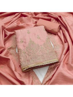 Zeepkart - Cotton Silk Orange Colour Embroidered Unstitched Kurta and Bottom with Dupatta (Set of 3)