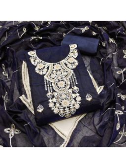 Zeepkart - Cotton Silk Blue Colour Embroidered Unstitched Kurta and Bottom with Dupatta (Set of 3)