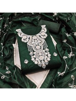 Zeepkart - Cotton Silk Green Colour Embroidered Unstitched Kurta and Bottom with Dupatta (Set of 3)
