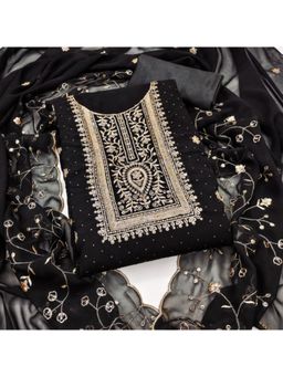Zeepkart - Georgette Silk Black Colour Embroidered Unstitched Kurta and Bottom with Dupatta (Set of 3)