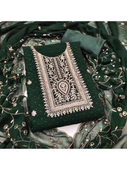 Zeepkart - Georgette Silk Green Colour Embroidered Unstitched Kurta and Bottom with Dupatta (Set of 3)