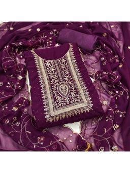 Zeepkart - Georgette Silk Purple Colour Unstitched Kurta and Bottom with Dupatta (Set of 3)