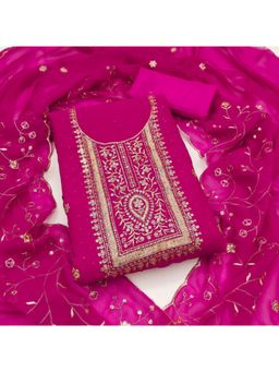 Zeepkart - Georgette Silk Pink Colour Embroidered Unstitched Kurta and Bottom with Dupatta (Set of 3)