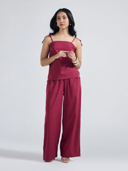 Twenty Dresses by Nykaa Fashion - Wine Strappy Top High Waist Trouser Co Ord Set