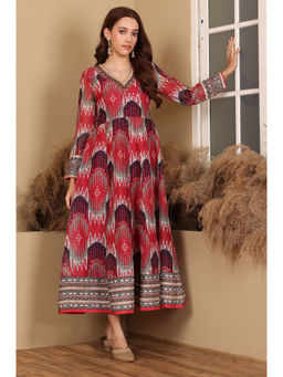 W - Red Printed Midi Dress