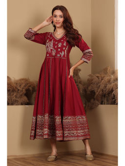 W - Red Embroidered Midi Dress