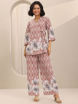 Libas - Brown Floral Tunic and Palazzo (Set of 2)