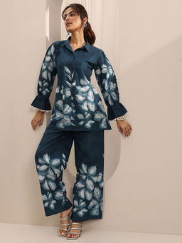 Libas - Blue Floral Shirt and Palazzo (Set of 2)
