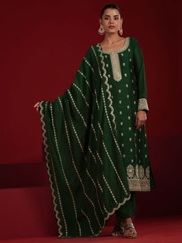 Libas Art - Green Floral Kurta with Pant and Dupatta (Set of 2)