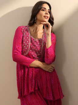 Libas - Red Embroidered Top with Jacket and Skirt (Set of 2)