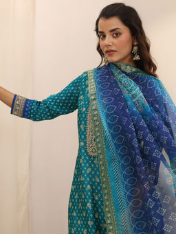 Libas - Blue Embroidered Kurta with Pant and Dupatta (Set of 2)