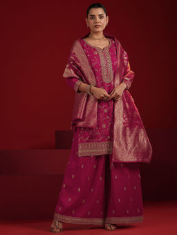 Libas - Pink Embroidered Kurta with Palazzo and Dupatta (Set of 2)