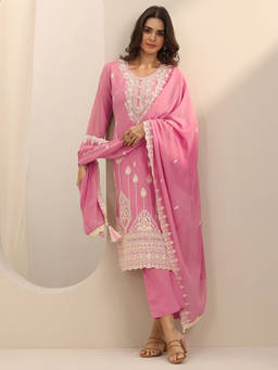 Libas - Pink Floral Kurta with Pant and Dupatta (Set of 2)