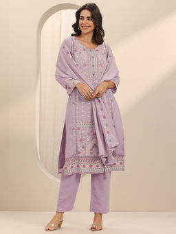 Libas - Lavender Floral Kurta with Pant and Dupatta (Set of 2)