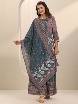 Libas - Grey Embroidered Kurta with Palazzo and Dupatta (Set of 2)