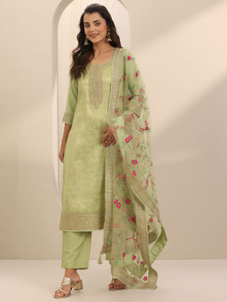 Libas - Green Floral Kurta with Pant and Dupatta (Set of 2)