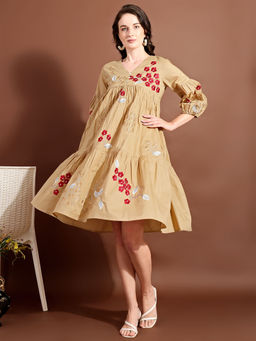 Tikhi Imli - Beige Floral Knee Length Dress