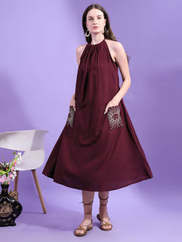 Tikhi Imli - Wine Solid Midi Dress