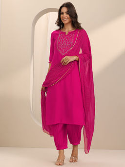Gerua By Libas - Pink Embellished Kurta with Salwar and Dupatta (Set of 2)