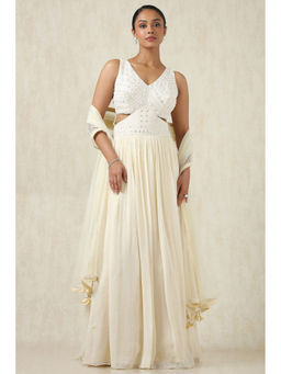 Soch - Cream Embellished Gown and Dupatta (Set of 2)